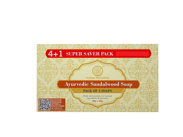 KHADI NATURAL Ayurvedic Sandalwood Soap Super Saver Pack 41 125 g Pack of 5 Ayurveda Yoga World 1