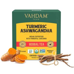 VAHDAM Organic Turmeric Ashwagandha Herbal Tea 15 Tea Bags of Immunity Tea Ayurveda Yoga World 1
