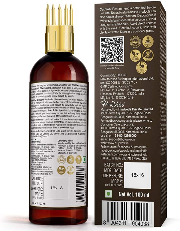 WOW Skin Science Onion Oil Black Seed Onion Hair Oil WITH COMB APPLICATOR 100 ml Ayurveda Yoga World 2